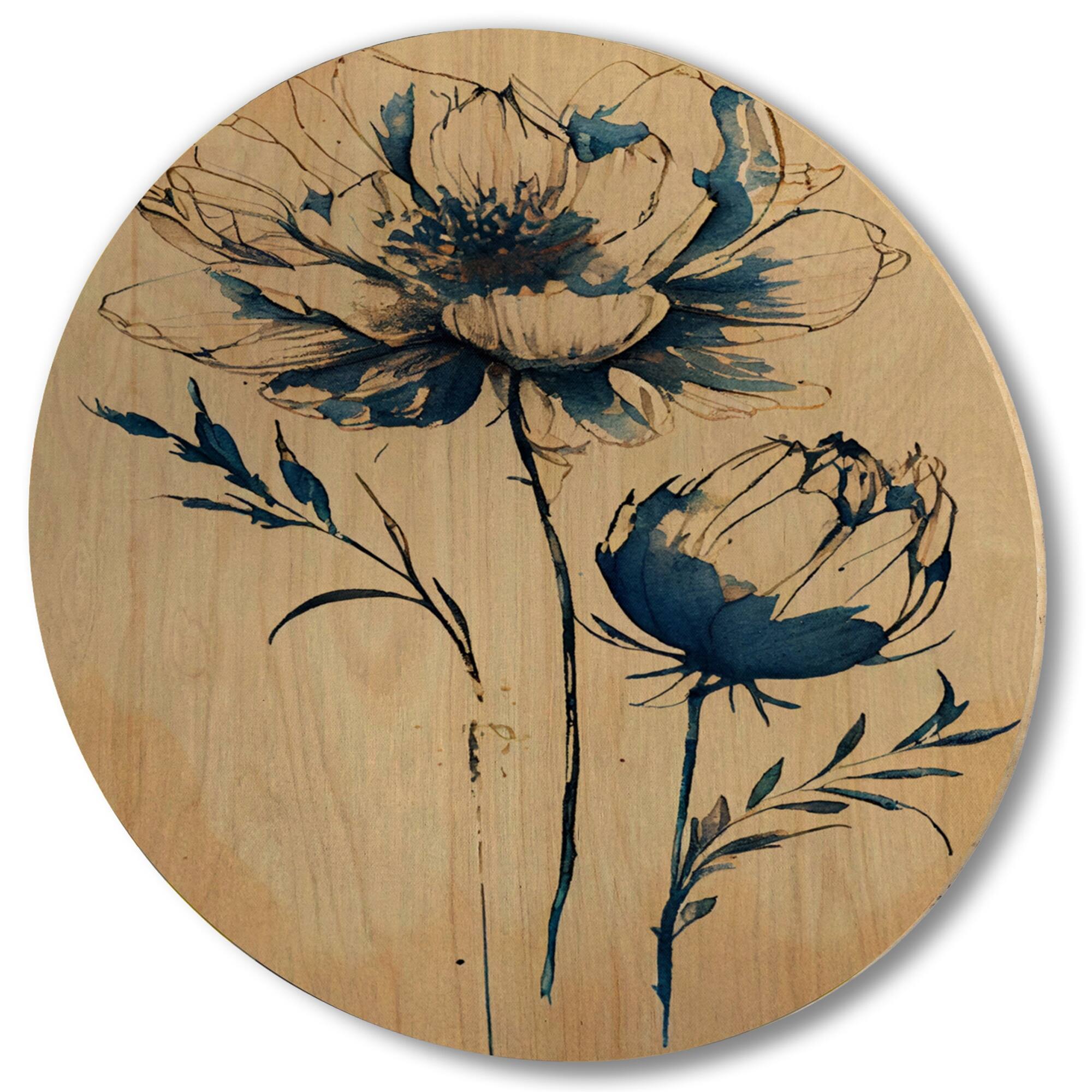 Designart "Blue Vintage Flower Blooming VI" Floral Wood Wall Art